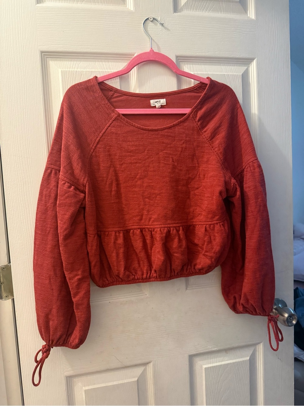 aerie Rust Red Long Sleeve Peplum Pullover